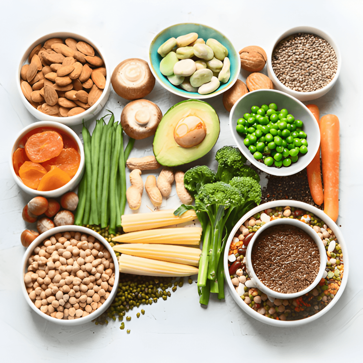 Fresh vegetables, legumes, and superfoods